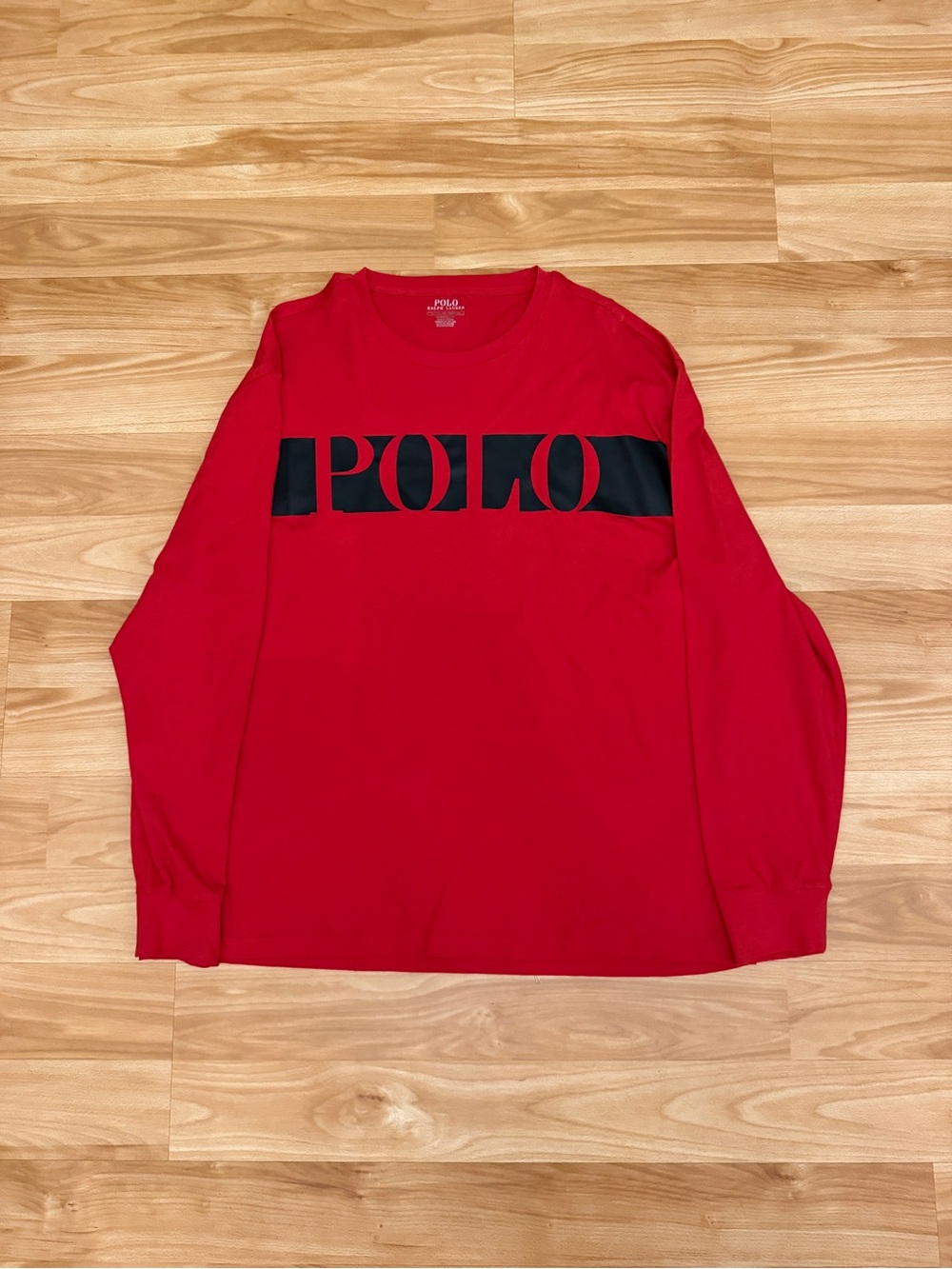 Polo by Ralph Lauren Red Long-Sleeve Shirt with Black Logo Stripe